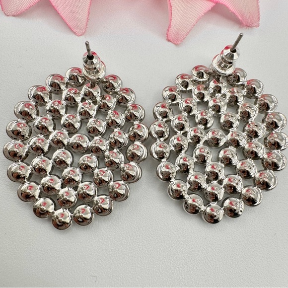Paparazzi Drama School Dropout Clear Rhinestone Statement Earrings Silver Tone - Picture 5 of 9